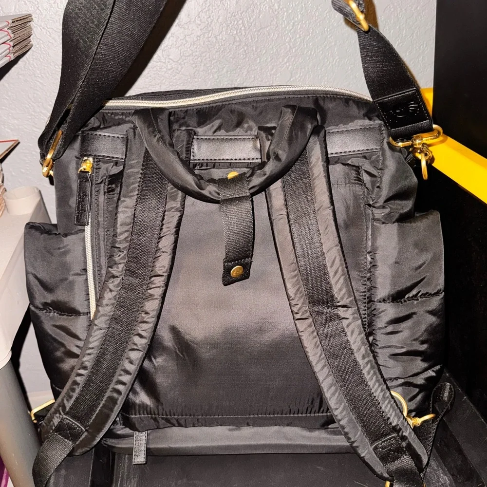 Itzy Ritzy Black Quilted Bag with Gold Accents